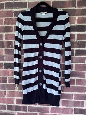 Belle du Jour Striped Long Cardigan Sweater Gray Black Size Small